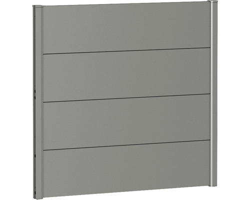 Skärmvägg BIOHORT aluminium 100x90cm kvartsgrå-metallic Trädgårdsstängselelement av aluminium med horisontell panelstruktur