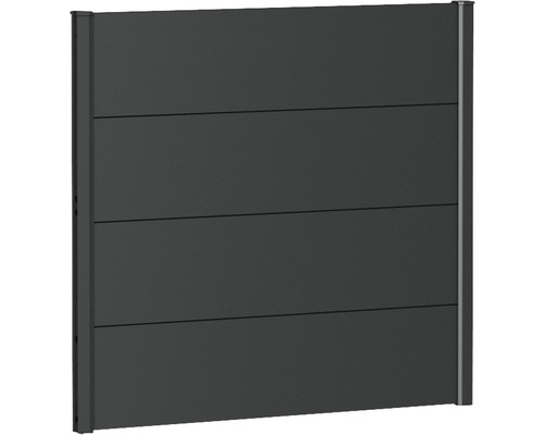 Skärmvägg BIOHORT aluminium 100x90cm mörkgrå-metallic Staketselement av aluminium med fyra horisontella paneler
