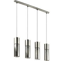 Pendellampa med fyra lampor, cylindriska lampskärmar av glas och metall