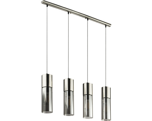 Pendellampa med fyra lampor, cylindriska lampskärmar av glas och metall