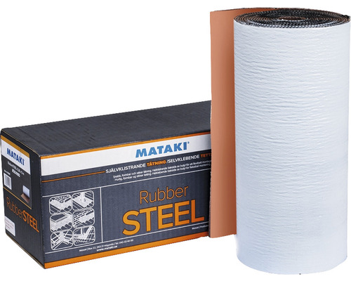 Övergångstätning MATAKI RubberSTEEL Röd 0,28x5m Mataki Rubber Steel tätningsband och produktförpackning