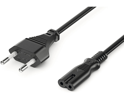 Anslutningskabel BLEIL vinklad 1,8m Svart Euro strömkabel med typ C-kontakt och apparatkontakt