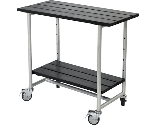 Serveringsbord/planteringsbord PLUS Urban Picnic 1 hyllplan trä/stål 100cm svart Rullbart planteringsbord med två hyllor av trä och metall