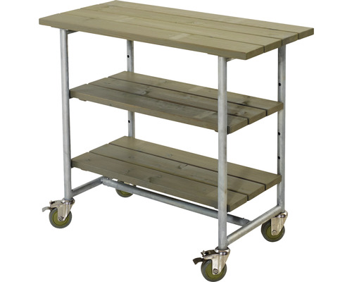 Serveringsbord/planteringsbord PLUS Urban Picnic 2 hyllplan trä/stål 100cm gråbrun