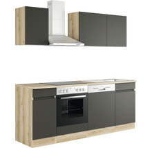 Inbyggt kök med diskho, spis, fläkt och väggskåp