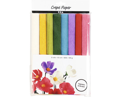 Set med crêpepapper med åtta rullar, 60 centimeter långa