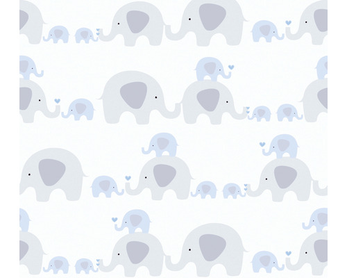 Tapet A.S. CRÉATION Elefant blå/vit 10,05x0,53m Grafiskt mönster med elefantfamiljer
