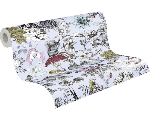 Tapetrulle med enhörnings-, djur- och växtmotiv