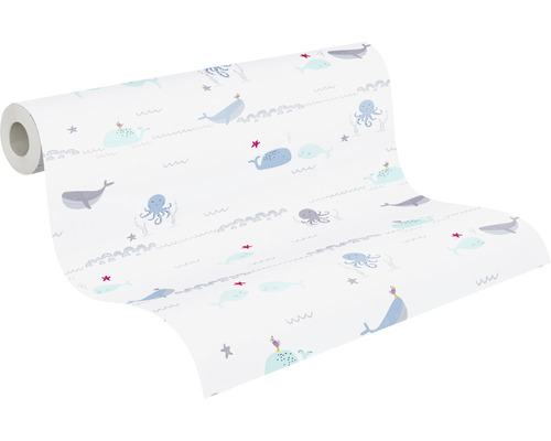 Tapetrulle med valar, bläckfiskar och sjöstjärnor