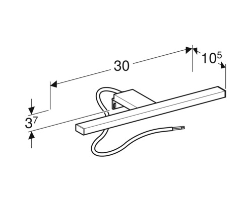 Teknisk ritning av en badrumslampa med mått.