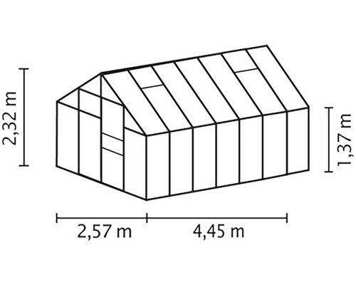 Illustration av ett växthus med dimensioner