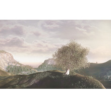 Landskap med träd, kullar och berg