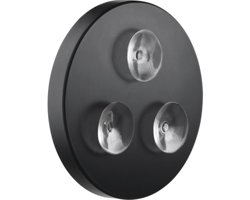 Rund, svart hållare med tre sugkoppar för fastsättning.