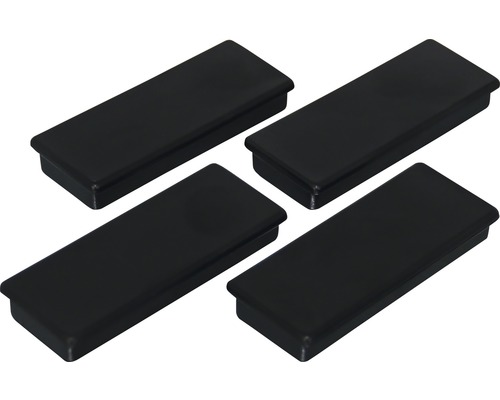 Whiteboardmagnet INDUSTRIAL svart 55x22,5mm 4-pack Fyra svarta rektangulära rörpluggar