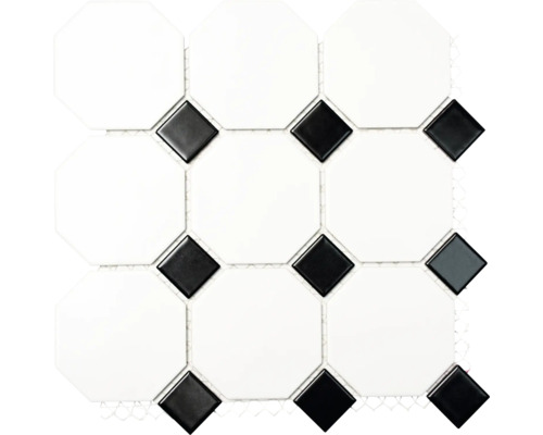 Mosaik keramik oktagon OCTA G 948N vit matt svart blank 30x30 cm