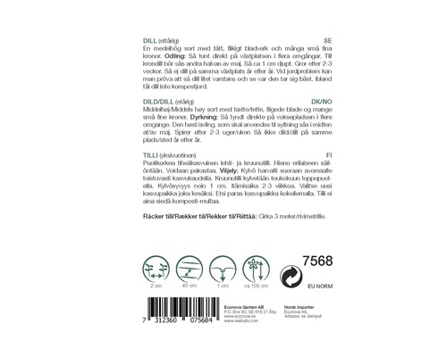 Dillfröförpackning med information om odling och skörd