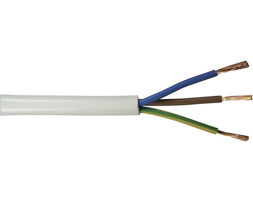 Anslutningskabel SKK (H03 VVF), 3G 0,75 mm², vit, 10 m Elektrisk kabel med tre ledare