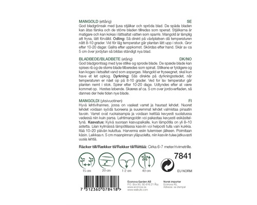 Mangoldsfröförpackning med odlingsanvisningar