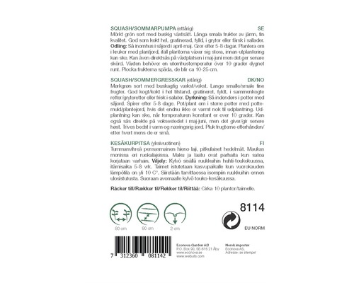 Information om sommarsquashfrön