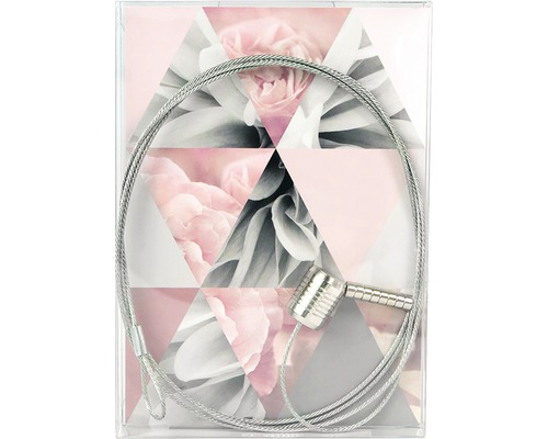 Stöldskydd med stålkabel mot mönstrad bakgrund