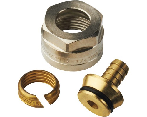 Kopplingssats för sanitära applikationer med mutter, klämring och anslutningsnippel