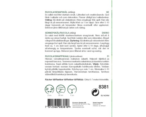 Information om sådd av rucola och senap