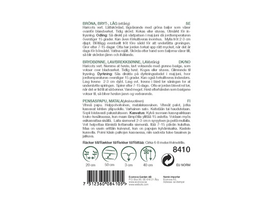 Fröpaket för gröna bönor med odlingsanvisningar