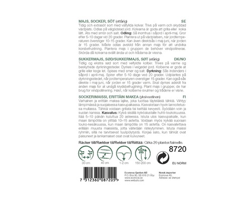 Förpackning med information om sockermajs