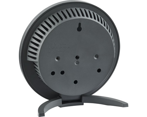 Baksidan av en rund väderstation med stativ och upphängningsanordning