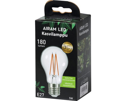 Airam LED växtlampa, 180 lumen, E27 sockel, 5 watt, förpackad