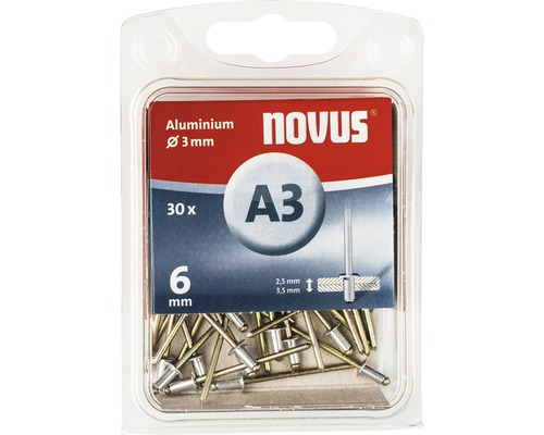 Novus blindnitar aluminium 3 mm, 30 stycken, 6 mm