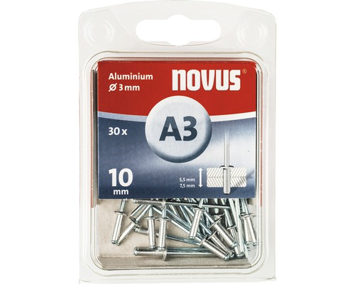 Novus blindnitar A3, aluminium, diameter 3 mm, 30 stycken