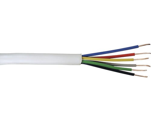 Lågspänningskabel YR, 6x0,8 mm, vit, metervara Elektrisk kabel med trådar i olika färger