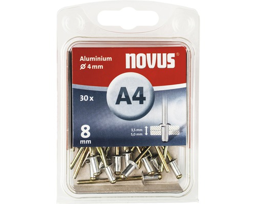 Novus blindnitar A4, diameter 4 mm, 8 mm längd, 30 stycken i förpackning