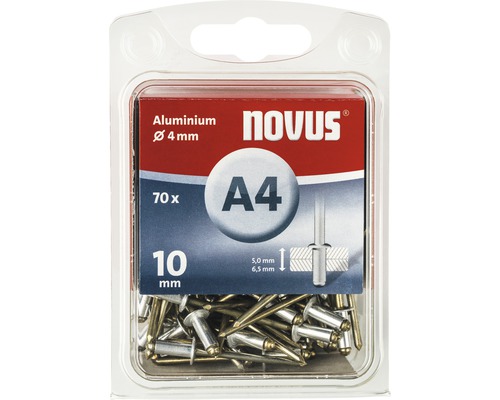 Novus blindnitar av aluminium, diameter 4 millimeter, 70 stycken i en förpackning
