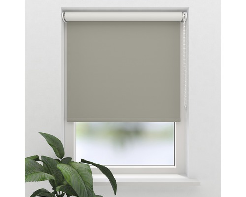 Grå fönsterrullgardin i stängt läge