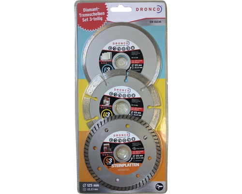 Diamantkapskivor DRONCO 3-delars set Perfect U3 Perfect S3 turbo Perfect F3 Ø 125x22,23mm Diamantkapskivor DRONCO 3-delars set Perfect U3 Perfect S3 turbo Perfect F3 Ø 125x22,23mm