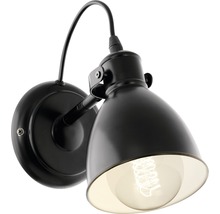 Svart vägglampa med lampskärm och flexibelt fäste