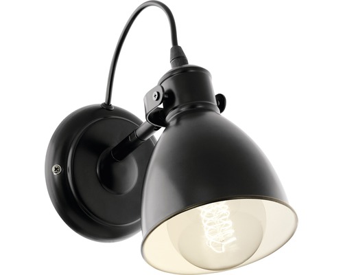 Svart vägglampa med lampskärm och flexibelt fäste