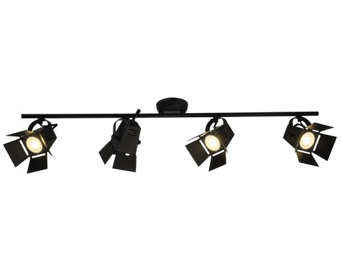 Svart taklampa med fyra spotlights i industriell design