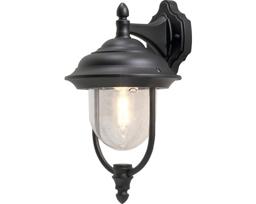 Svart vägglampa för utomhusbruk med klart glas