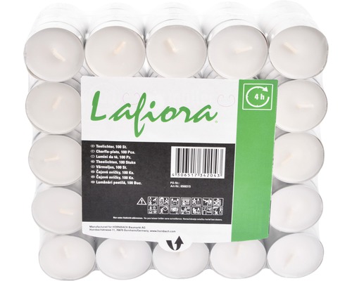 Förpackning med 100 Lafiora värmeljus med fyra timmars brinntid Förpackning med 100 Lafiora värmeljus med fyra timmars brinntid
