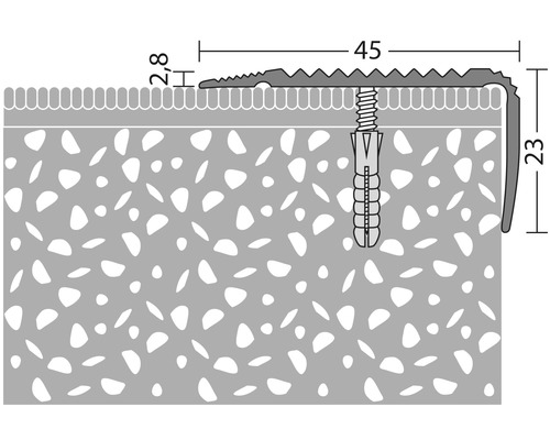 Bild av en trappkantprofil med mått för längd och höjd