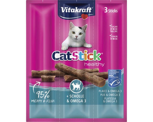 Kattgodis VITAKRAFT CatStick mini rödspätta Omega 3 3st Vitakraft CatStick Healthy kattpinnar med flundra och omega 3