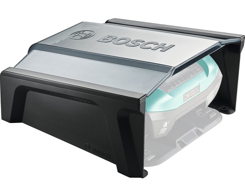 Bosch logotyp på regnskydd för robotgräsklippare