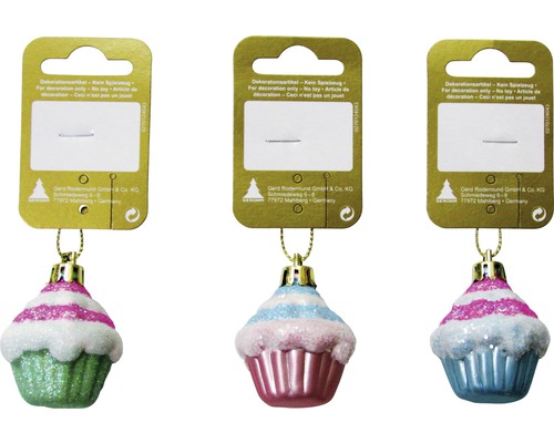 Julgranshänge cupcake 4cm blandade färger