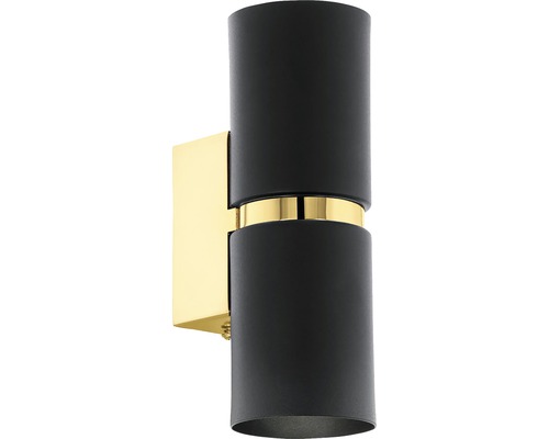 Vägglampa EGLO Passa svart/guld Vägglampa av metall med två cylindriska lampskärmar