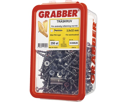 Träskruvar 3,9x32 millimeter, 250 stycken, inklusive bits
