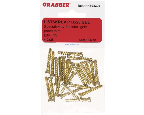 Förpackning gula Grabber träskruvar 4,0x28 millimeter, 25 stycken