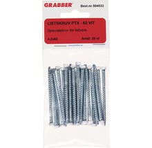 Förpackning med 25 vita Grabber Listskruv PTX 62 skruvar 4,2x62